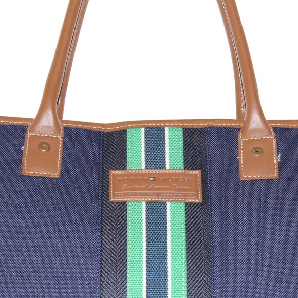 Tommy Hilfiger Navy Blue Green Stripe Tote Bag - Picture 3 of 6